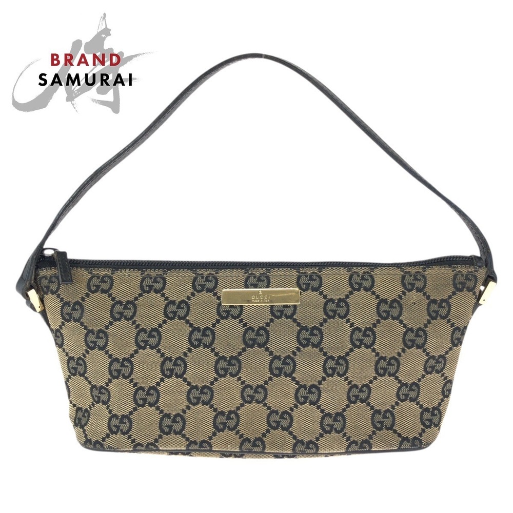 GUCCI Beige Black GG Canvas Leather Handbag Accessory Clutch